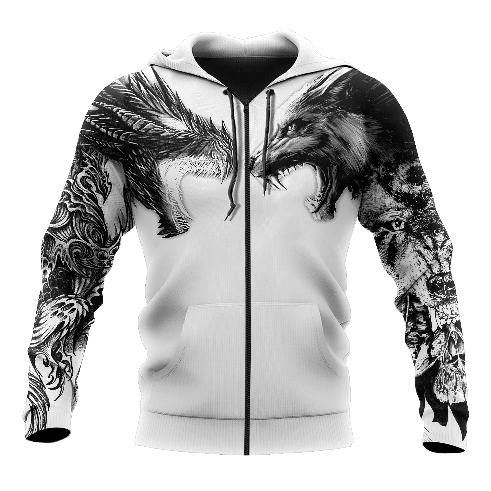 Tattoo Dragon And Wolf Unisex 3D All Over Printed Sweatshirt, Hoodie, Zip Hoodie | Fan Apparel For Men, Women