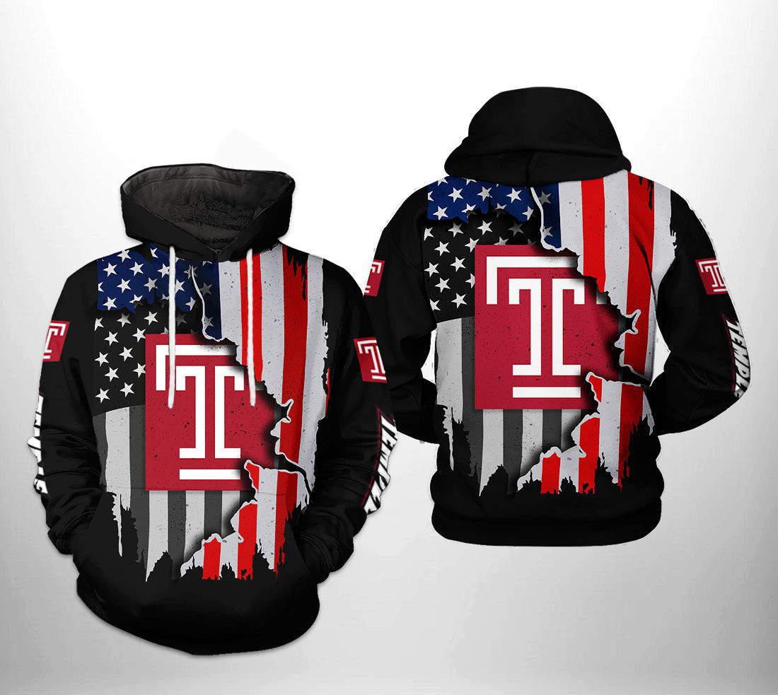 Temple Owls Ncaa Us Flag 3D All Over Printed Sweatshirt, Hoodie, Zip Hoodie | Fan Apparel For Men, Women