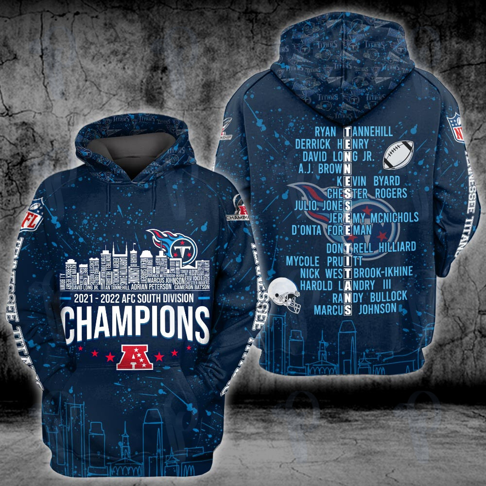 Tennessee Titans 2021 2022 Afc South Division Champions City 3D All Over Printed Sweatshirt, Hoodie, Zip Hoodie | Nfl Fan Gear For Men, Women
