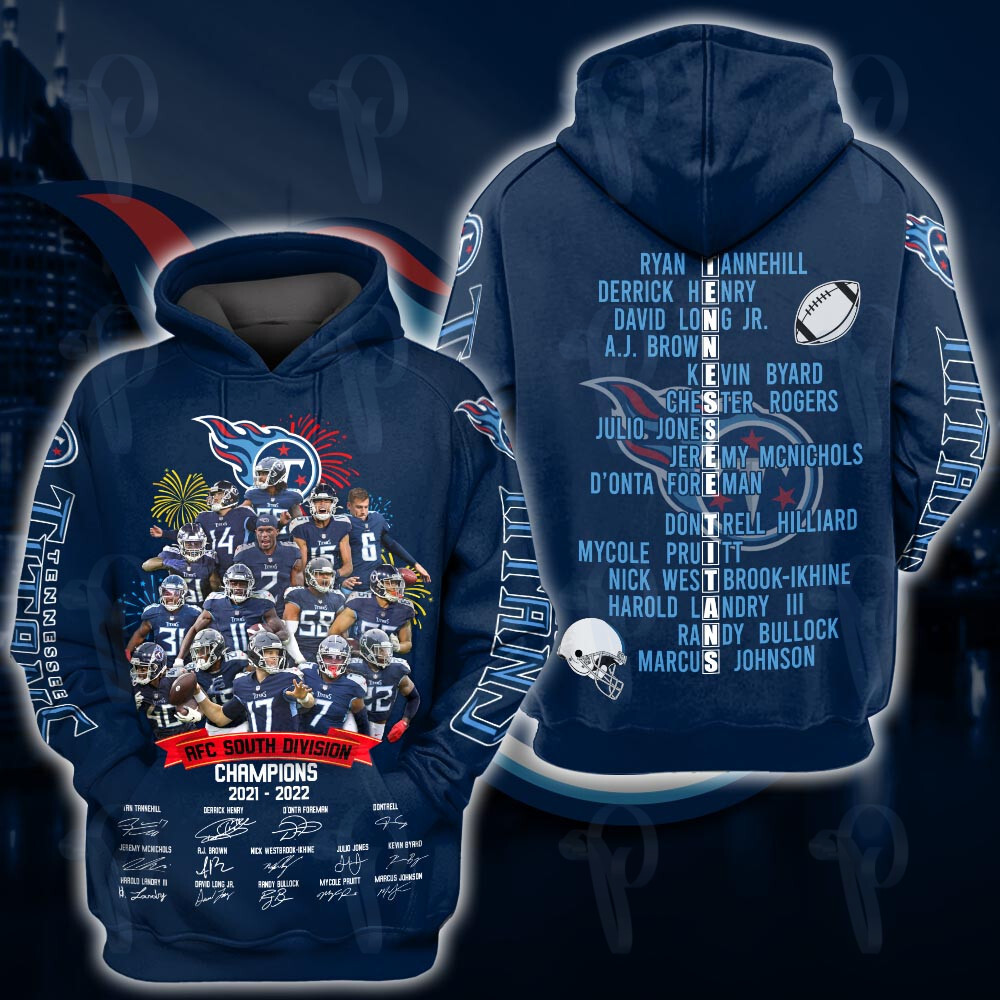 Tennessee Titans 2021 2022 Afc South Division Champions Nfl Autographed 3D All Over Printed Sweatshirt, Hoodie, Zip Hoodie | Nfl Fan Gear For Men, Women