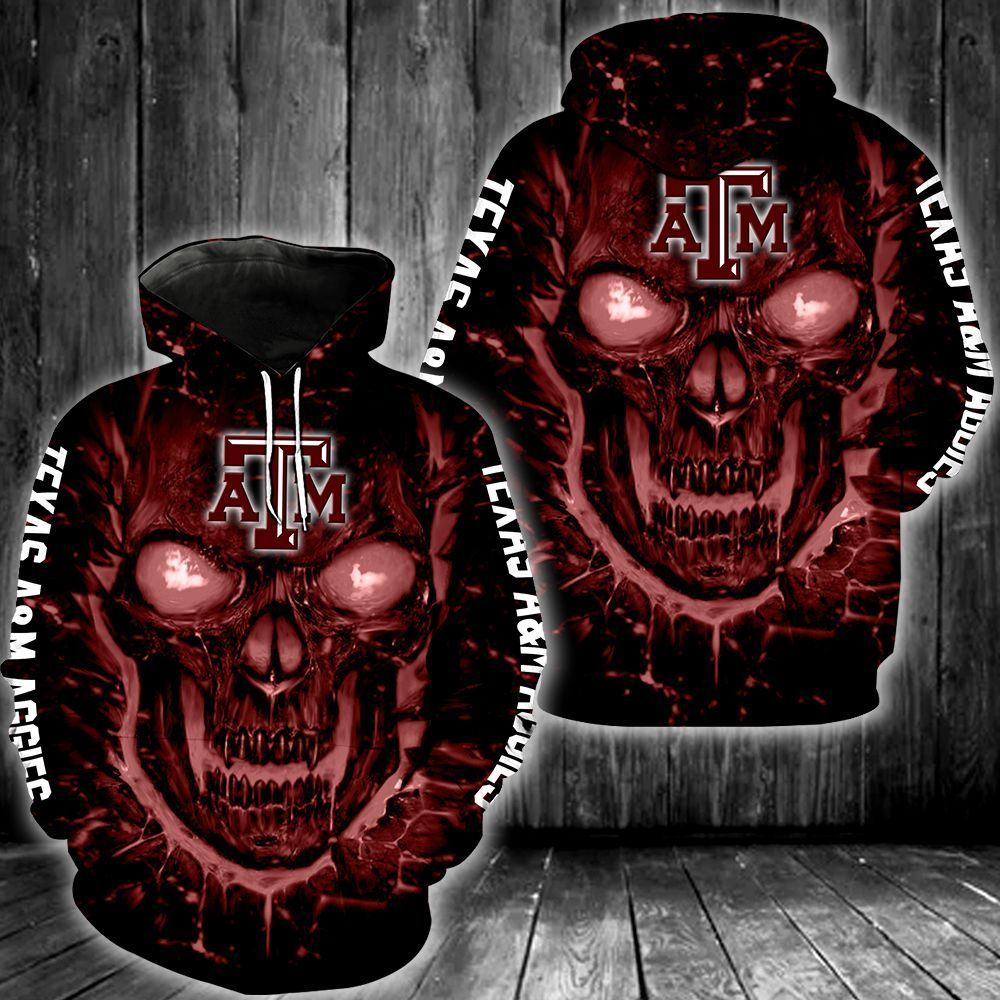 Texas A&m Aggies Skull 3D All Over Printed Sweatshirt, Hoodie, Zip Hoodie | Ncaa Special Edition Fan Gear For Men, Women