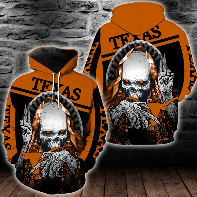 Texas Longhorns Skull 3D All Over Printed Sweatshirt, Hoodie, Zip Hoodie | Ncaa Special Edition Fan Gear For Men, Women