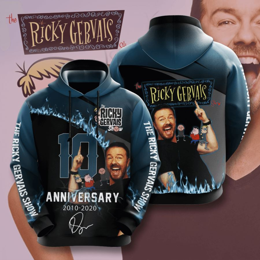 The Ricky Gervais Show 10 Anniversary 2010-2020 3D All Over Printed Sweatshirt, Hoodie, Zip Hoodie | Fan Apparel For Men, Women