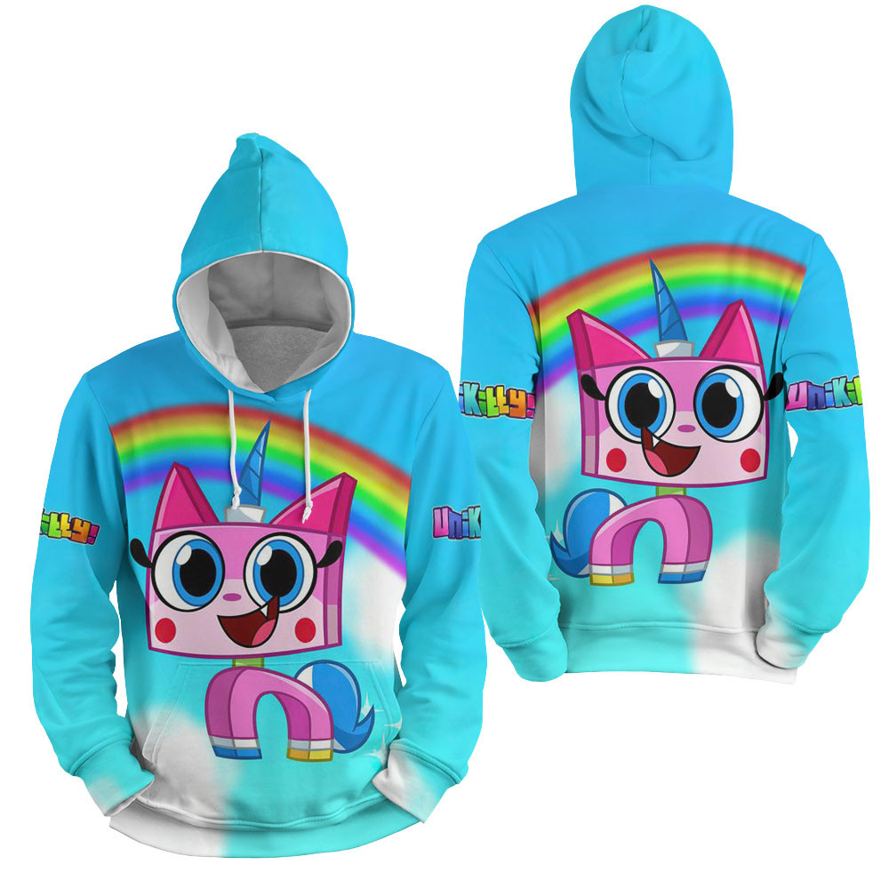 Unikitty Rainbow Background 3D All Over Printed Sweatshirt, Hoodie, Zip Hoodie | Fan Apparel For Men, Women