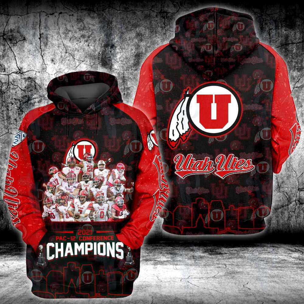 Utah Utes 2021 Pac-12 Champions Ncaa 3D All Over Printed Sweatshirt, Hoodie, Zip Hoodie | Fan Apparel For Men, Women