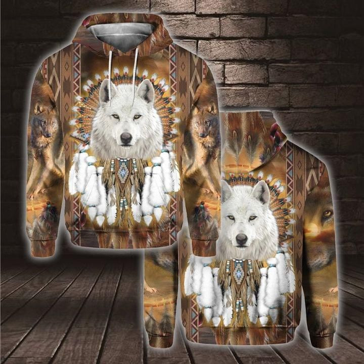 White Wolf Native Feather Pattern For Lovers 3D All Over Printed Sweatshirt, Hoodie, Zip Hoodie | Fan Apparel For Men, Women
