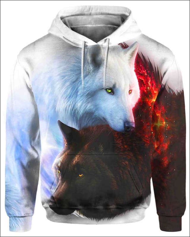 Wolf Yin Yang Fire Ice 3D All Over Printed Sweatshirt, Hoodie, Zip Hoodie | Fan Apparel For Men, Women