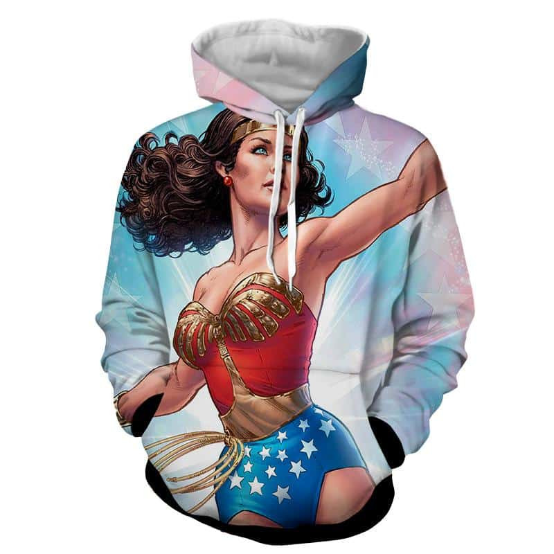 Wonder Woman Superhero Pastel Blue And Pink Star 3D All Over Printed Sweatshirt, Hoodie, Zip Hoodie | Fan Apparel For Men, Women