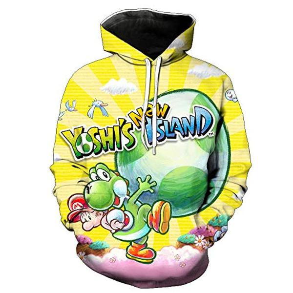 Yoshi's New Island Yellow 3D All Over Printed Sweatshirt, Hoodie, Zip Hoodie | Fan Apparel For Men, Women