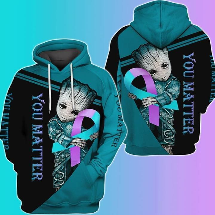 You Matter Groot Support Suicide Prevention Ribbon 3D All Over Printed Sweatshirt, Hoodie, Zip Hoodie | Fan Apparel For Men, Women