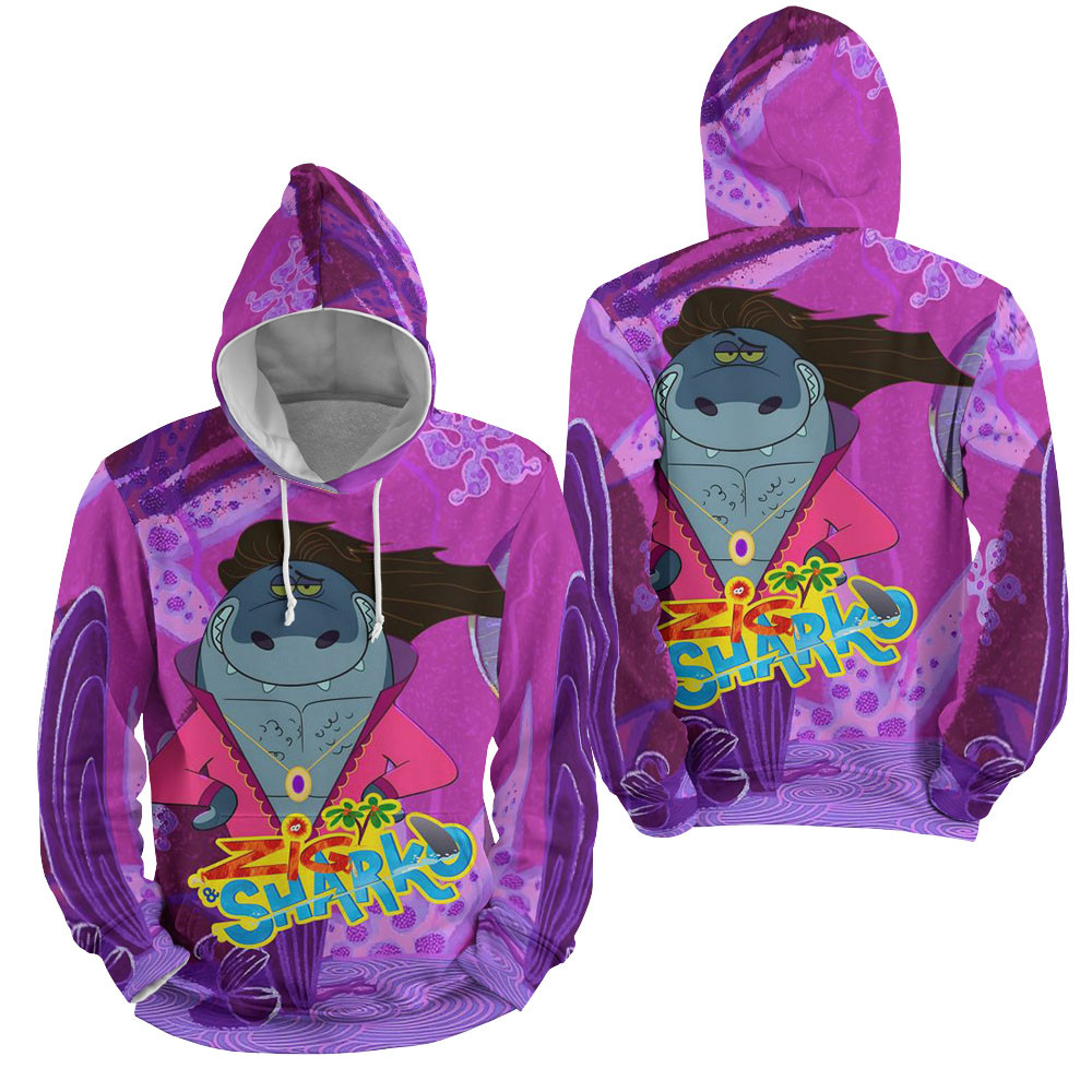 Zig And Sharko Wearing A Pink Robe 3D All Over Printed Sweatshirt, Hoodie, Zip Hoodie | Fan Apparel For Men, Women